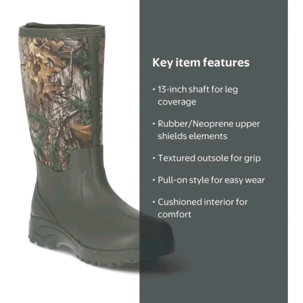 Coastal Camo Realtree Hunting Boots Waterproof Rubber Neoprene NIB Men's 13
